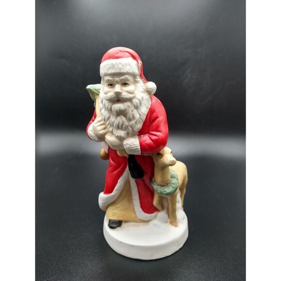 Santa Claus Vintage Porcelain Figure Deer Sack 5.25” Tall Christmas Holiday Deco - Picture 2 of 10